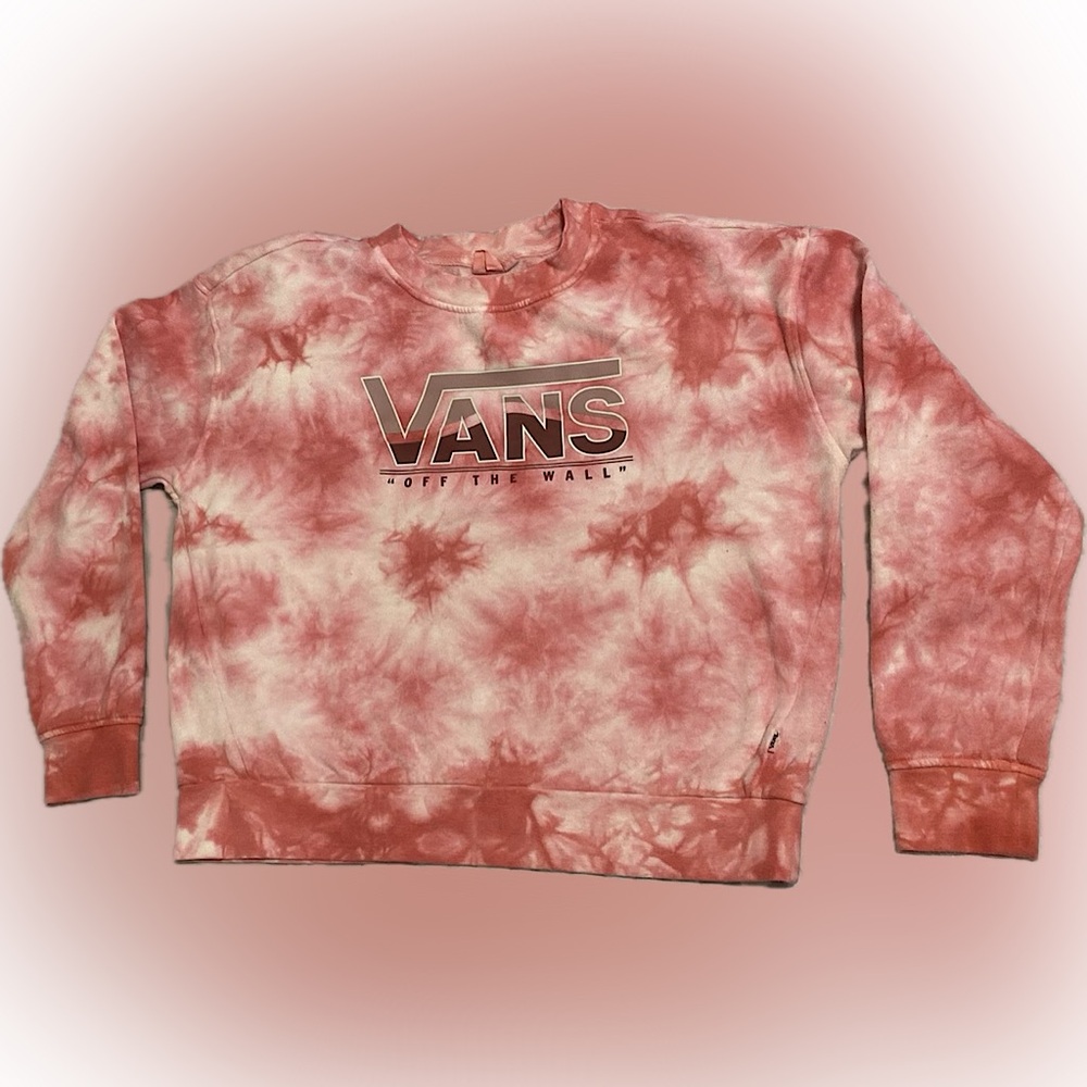 Vans Sweatshirt Crop Tie Dye Pink White Women's Size S Long Sleeve.
